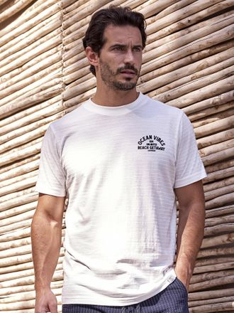 Lerros T-Shirt LERROS Gestreiftes T-Shirt mit Front und Backprint, Herren, Gr. 3XL, weiss (broken wei&szlig;), 100% Baumwolle, Rundhals, Shirts T-Shirt