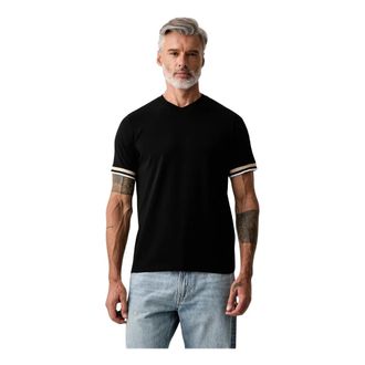 Karl Lagerfeld Tops, Heren, Zwart, S, Katoen, T-shirt met V-hals en gestreepte mouwen