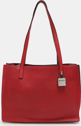 DKNY Dkny Red Leather Logo Embossed Tote
