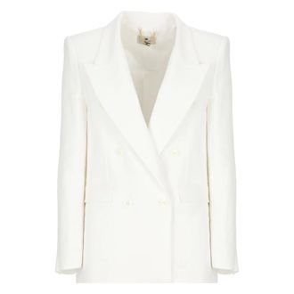 Elisabetta Franchi Blazers, female, Beige, Size: XS Linen Blend Double-Breasted Blazer