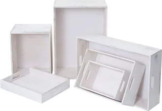 Hhg Hhg - Nunca Usado] Set De 6 Cajas De Madera 121, Caja Decorativa De Almacenaje Caja De Madera, Shabby Look Vintage, Blanco Shabby