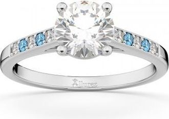 Allurez Cathedral Blue Topaz & Diamond Engagement Ring 18k White Gold (0.20ct)