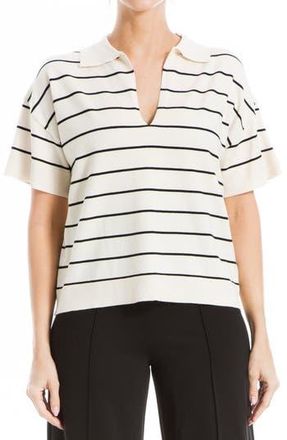 Max Studio Johnny Collar Stripe Knit Polo Sweater in Off White/Black at Nordstrom Rack, Size Small