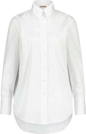 Bloomings Katoenen Erve Blouse Rechte Pasvorm Knoopsluiting - Dames - Overhemden - Wit - 2XS - Katoen - Overhemden
