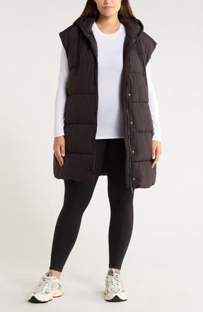 Zella Longline Hooded Puffer Vest in Black at Nordstrom Rack, Size 1 X