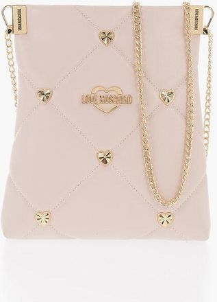 Moschino LOVE Quilted Faux Leather Crossbody Bag with Heart-Shaped Je size Unic