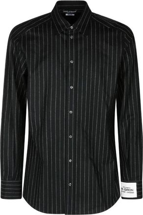 Dolce & Gabbana Zwart Gestreepte Overhemd Klassieke Kraag - Heren - Casual Overhemden - Zwart - M - Wol - Overhemden