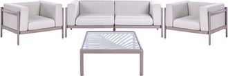 Beliani 4 Seater Garden Sofa Set Taupe Synthetic Frame Outdoor Coffee Table Armchairs 2 Seater Sofa with Cushions Modern Style FERRETTI