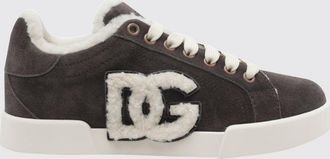 Dolce & Gabbana Sneakers low top in shearling e pelle scamosciata con monogram DG