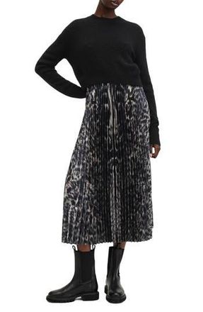 AllSaints Jinx Pleated Midi Dress & Sweater Set in Jinx Taupe Brown at Nordstrom Rack, Size Small