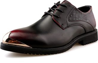 Generic Dress Shoes for Men Lace Up Derby Shoes Round Toe Vegan Leather Low Top Non Slip Resistant Anti-Slip Wedding(Red,7 UK)