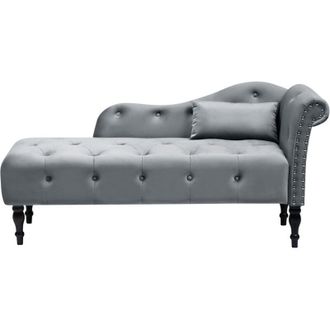 Beliani Chaise longue retro terciopelo capitoné con cojín gris derecho Ivry