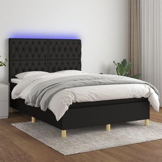 vidaXL Cama Box Spring Colch&oacute;n Y Luces Led Tela Negro 140x190 Cm Vidaxl