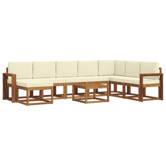 vidaXL Conjunto De Sof&aacute;s De Exterior Con Coj&iacute;n 9 Pcs Natural Y Crema Vidaxl