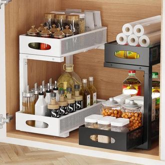 OEM Estanter&iacute;a De Almacenamiento De Cocina De 2 Niveles, Organizador Bajo El Fregadero, Organizador De Cajones Deslizantes Ajustable En Altura, Almacenami