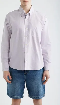 Corridor Stripe Cotton Button-Down Oxford Shirt in Purple at Nordstrom, Size Xx-Large