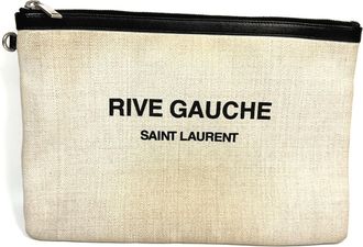 Saint Laurent Black Gray Coated Canvas Leather Clutch Bag Pouch (Pre-Owned)