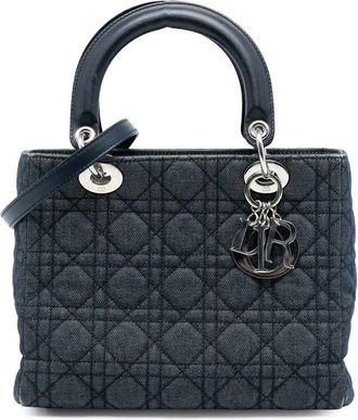Dior Pre-owned Dior Medium Denim Cannage Lady Dior Ladies 02-MA-0075