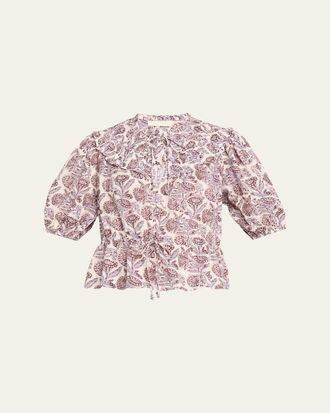 Ulla Johnson Elvie Printed Short-Sleeve Blouse