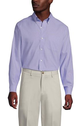 Lands End Traditional Fit Solid No Iron Supima Pinpoint Buttondown Collar Dress Shirt in Washed Amethyst Stripe at Nordstrom, Size 16.5 - 34