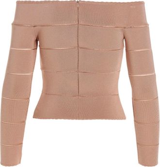 Alexandre Vauthier Off-Shoulder Ribbed Viscose Blouse - Beige