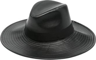 Borsalino Leren Hoed met Brede Rand - Dames - Hoeden - Zwart - L - Leer - Accessoires