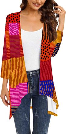 Generic Womens Casual 3/4 Sleeve Cardigan Plus Size Open Fron Polka Dot Printed Ladies Cardigans Size 16 Cover Cardigans for Women UK