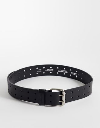 Carhartt Work in Progress Cintura in pelle nera con doppia scritta-Nero