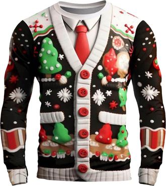 Generic Christmas Shirts for Men Long Sleeve, Mens Christmas Shirt Funny, Festive Christmas Casual Shirt with Turn-Down Collar and Christmas Motif Print, Chri