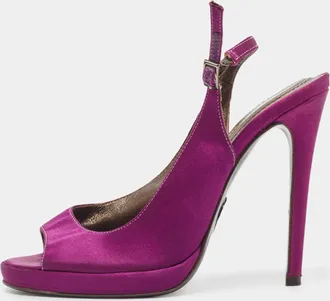 Roberto Cavalli Purple Satin Open Toe Platform Pumps Size 36