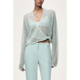 Nocturne Wrap Mesh Blouse in Mint Green at Nordstrom, Size X-Large Eu