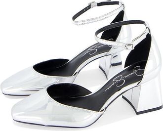 Jessica Simpson Fulian Ankle Strap Block Heel Pump High Womens Heels Silver : 8.5 M, Suede