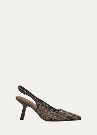 Brunello Cucinelli Monili-Embroidered Check Slingback Pumps