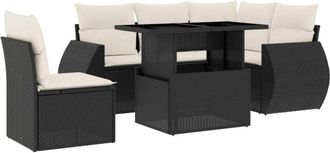 vidaXL Vidaxl - Set De Sof&aacute;s De Jard&iacute;n 6 Piezas Y Cojines Rat&aacute;n Sint&eacute;tico Negro