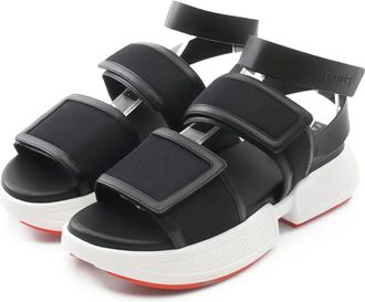 Herm&egrave;s 50mm Geek leather two-strap sandals - women - Calf Leather/Fabric/Rubber/Calf Leather - 38 - Black