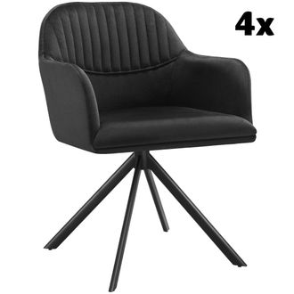 TecTake 4 Sillas de comedor giratoria 360&ordm; terciopelo, 56x59x81 cm negro/negro