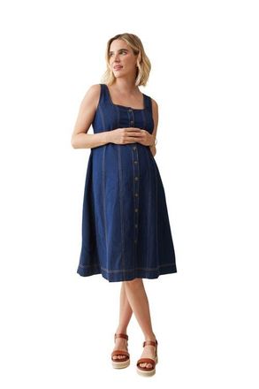 Ingrid & Isabel CONTRAST THREAD CHAMBRAY DRESS in Indigo at Nordstrom, Size X-Large