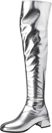 Generic Womens Elegant Over The Knee Boots Round Toe Medium Chunky Heel With Functional Side Zipper Thigh High Footwear