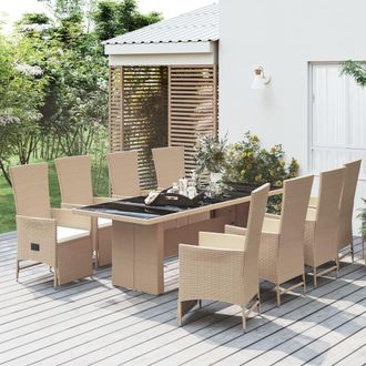 vidaXL Set Comedor De Jard&iacute;n 9 Pzas Con Cojines Rat&aacute;n Sint&eacute;tico Beige Vidaxl