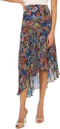 Vince Camuto Floral Asymmetric Ruffle Skirt in Classic Navy at Nordstrom, Size Xx-Large
