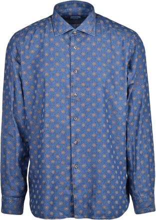 Brio Italiano Blue Brown Circular Cotton Shirt