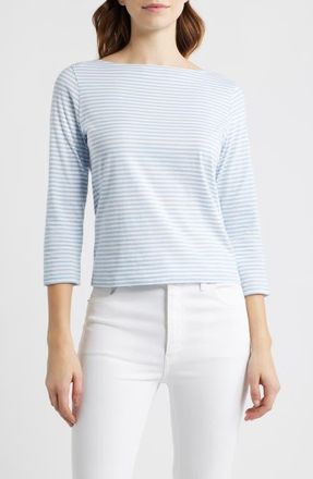 Frame Denim Stripe Boat Neck Top in Powder Blue Multi at Nordstrom, Size X-Small