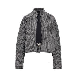 Pinko Check cropped shirt with necktie Woman 38