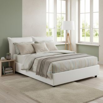 Dmora Talamo Italia - Cama Matrimonial Teresa, Cama Contenedor Con Revestimiento De Tela, 100% Made In Italy, Apertura Frontal, Con Colch&oacute;n Cm 140x200 Inclu
