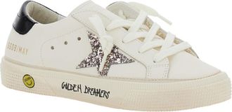 Golden Goose Girls White Low Top Sneakers With Glittered Star Patch Cow Trainers