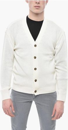 Paolo Pecora Solid Wool-Blend Cardigan With Patches size M