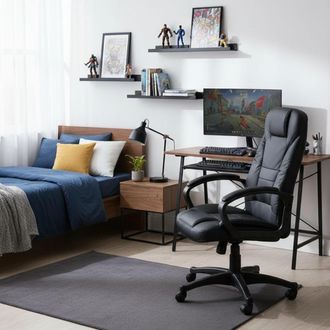 Dmora Silla De Oficina Dcelik, Sill&oacute;n Presidencial Con Reposabrazos, Silla De Oficina Ergon&oacute;mica, 70x65h103/114 Cm, Negro - Dmora