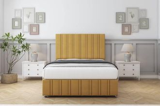 Comfort Beds Lorenzo Plush Divan Set 2 Drawers-26 Headboard-Footboard in Mustard | Size: Single