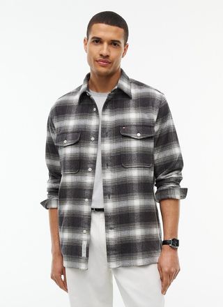 Tommy Hilfiger Mens Classic Fit Plaid Flannel Overshirt - Grey Heather - XXL