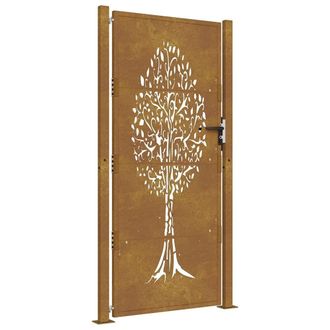 Berkfield Home Garden Gate 105x180 cm Corten Steel Tree Design in Brown